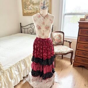 boho patchwork skirt  90s boho patchwork tiered maxi